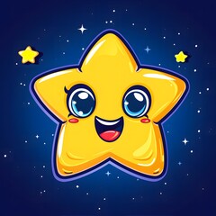 Fototapeta premium Joyful Cartoon Star Shines in the Night Sky