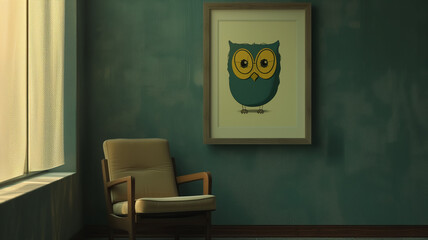 living room with painting owl