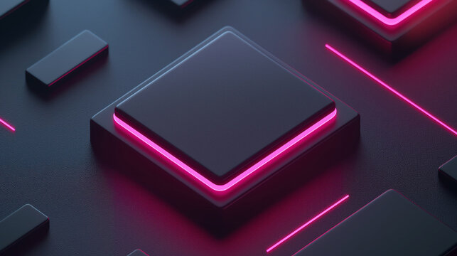 Neon buttom on a Textured Dark Electronic Background