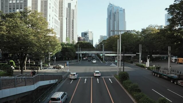 Tokyo Scene : Traffic Light Turns Red at Urban Intersection | Shinjuku, Tokyo, Japan