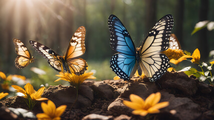 Butterfly in nature. Happy childhood concept.  AI generated image, ai
