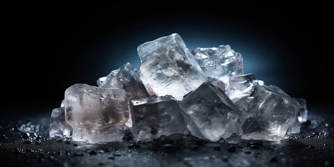 Crushed ice in front of black background with copyspace