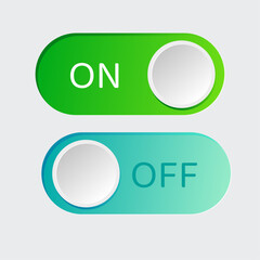 Switch element button. Enable disable toggle symbol. On off mode icon for application. Active, inactive or power digital indicator. Frontend control realistic vector illustration on grey background.