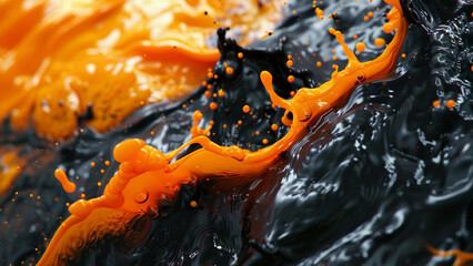 Orange and black liquid oil mixing