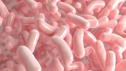 This is a 3D illustration depicting soft pink probiotic bacteria in a light and airy composition, suitable for health and wellness topics. - obrazy, fototapety, plakaty