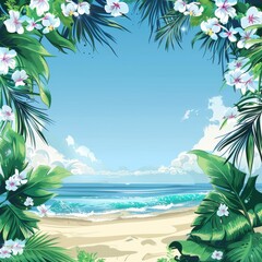 Fototapeta na wymiar Summer Style Vector Illustration Border Banner Art Background with Empty Copy Space created with Generative AI Technology