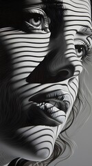 Fototapeta na wymiar black and white portrait of a woman looking through a window