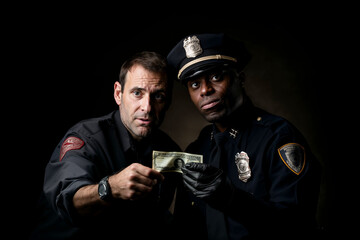 american police officers present a counterfeit banknote - 765021111