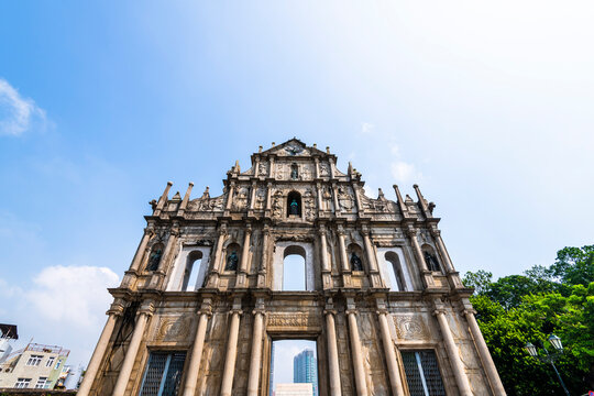Macau- September 18, 2019: The ruins of St. Paul's are a famous place in Macau, China. The location is one of the UNESCO World Heritage.