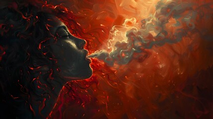a  abstract woman blowing out smoke - obrazy, fototapety, plakaty