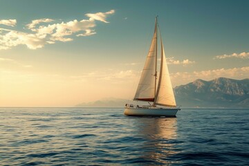 Seaworthy Adult sailing boat. Travel holiday. Generate Ai