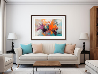 living room with modern abstract painting