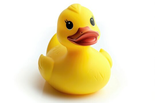 Cute yellow rubber duck isolated over white background