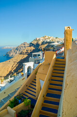 santorini greece summer tourist resort fira city - obrazy, fototapety, plakaty