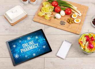 Tablet Pc with fruits, healthy concept