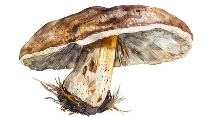 Captivating porcini mushroom in watercolor, clipart format, showcasing exquisite details, singularly set against a clean white background.