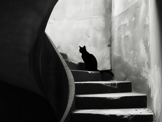 cat on the spiral stairs