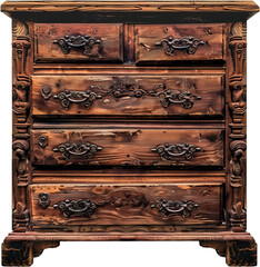 Mid-century modern wooden dresser with tapered legs, cut out transparent