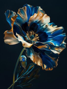 Blue and Gold Flower Metallic