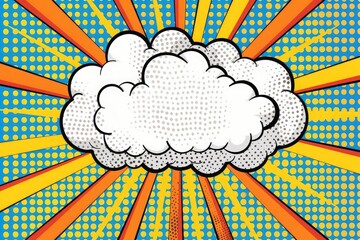 Abstract creative concept comics pop art style blank layout template with clouds, beams, and an isolated dots pattern in the background. For sale: banner, empty bubble, and comic book art design. - obrazy, fototapety, plakaty