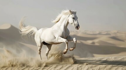 Andalusian Horse Mid-Gallop in Desert Sands