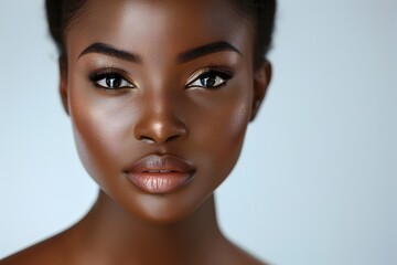 Celebrating African Beauty: A Flawless Portrait Highlighting Soft, Natural Makeup - obrazy, fototapety, plakaty
