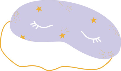 Vector illustration of female sleeping mask with eyes and golden stars isolated in white background. Cute trendy sleep mask template