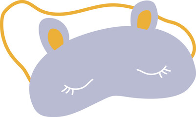 Vector illustration of cute sleeping mask with eyes and animal ears isolated in white background. Cozy trendy sleep mask template