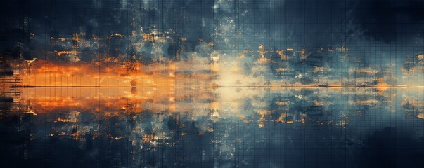 Indigo and orange abstract reflection dj background, in the style of pointillist seascapes - obrazy, fototapety, plakaty