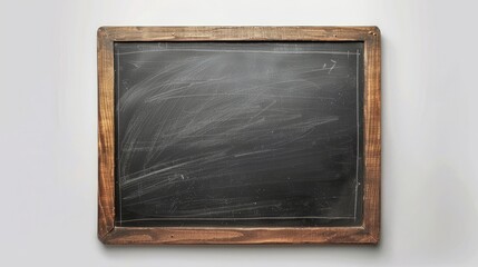 Fototapeta premium Realistic Rubbed Out Chalkboard with Wooden Frame Isolated on White Background - Empty School Blackboard for Classroom or Restaurant Menu Design