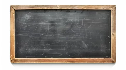 Foto op Plexiglas Realistic Rubbed Out Chalkboard with Wooden Frame Isolated on White Background - Empty School Blackboard for Classroom or Restaurant Menu Design © Ashi