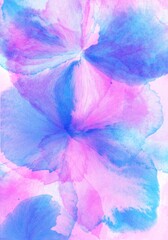 Abstract modern art design, watercolor background in blue and pink colors