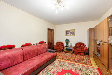 standard interior apartment. living room with sofa