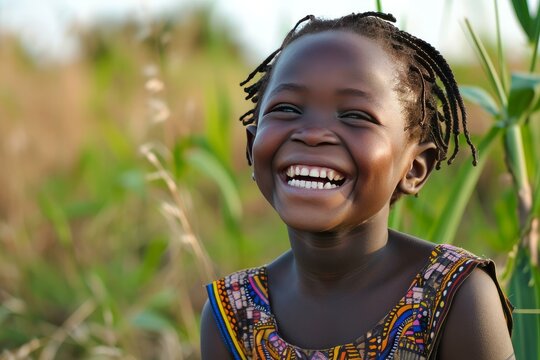 Vibrant African girl laughing. Care casual. Generate Ai