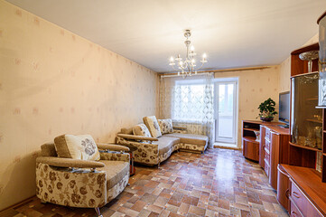 standard interior apartment. living room with sofa