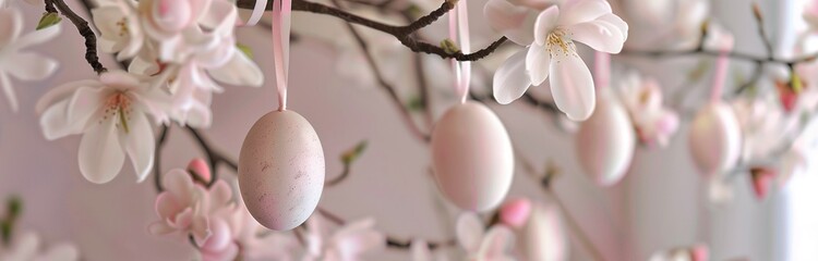 easter eggs hanging on trees in the spring