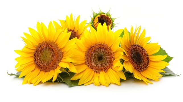 beautiful sunflowers on white background in high resolution and quality