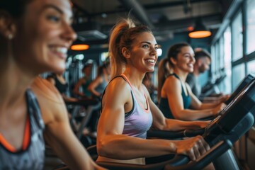 Sport gym exercise and people concept. Happy fit people working out in gym, Generative AI
