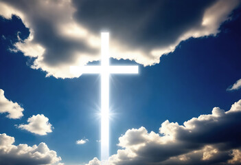 a cross in the sky with the sun shining through the clouds
