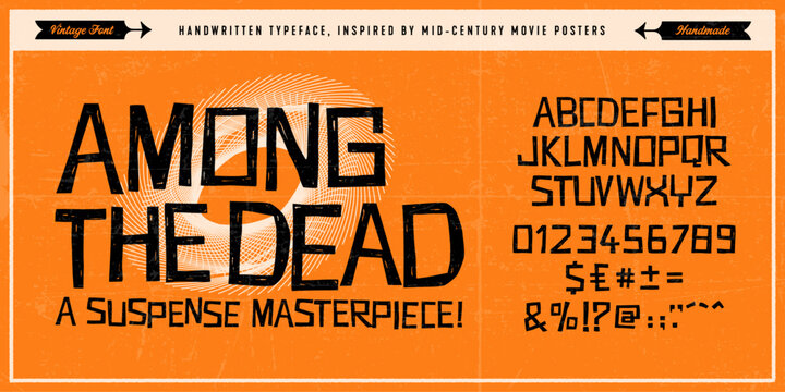 Handwritten Original Typeface Inspired by Vintage Pulp Books, Magazine Covers, B-Movies and Horror Films.
