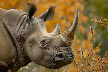 Keuken spatwand met foto Intimidating African rhino head. Animal head skin. Generate Ai © anatolir