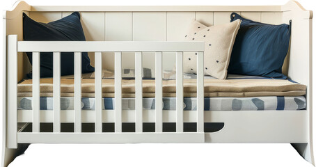 Wooden daybed with trundle and bedding set, cut out transparent