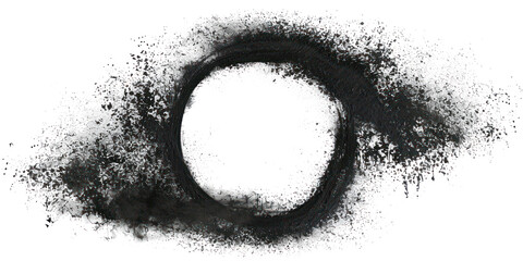 Black coal circle, round, isolated isolated on transparent png.
