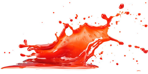 Red ketchup splashes isolated on transparent png.
