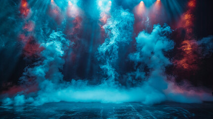 Indoor stage background, simple, clean background, smoke. AI generative