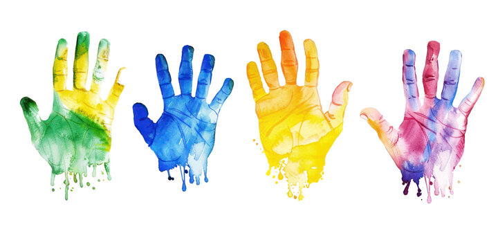 Colorful hand print isolated on transparent png.
