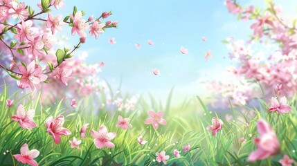 Obraz na płótnie Canvas Spring Style Vector Illustration Border Banner Art Background with Empty Copy Space created with Generative AI Technology