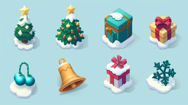 A collection of various icons with Christmas and New Year themes.