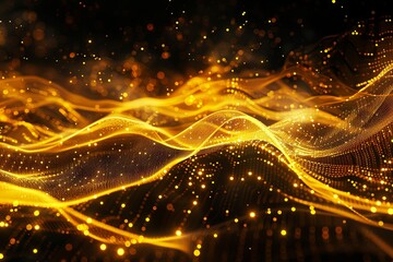 gold Futuristic background of points with a dynamic wave. Excellent data visualization.  generative ai - 765033926