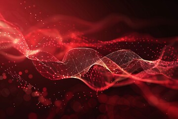 red Futuristic background of points with a dynamic wave. Excellent data visualization.  generative ai - obrazy, fototapety, plakaty